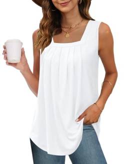 PLOKNRD Tank Top Damen Ärmellos Sommer Oberteile Quadratischen Halsausschnitt Blusen Tops Für Damen Mit Falten Elegant Lockere Shirt Weiß M von PLOKNRD