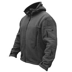 Herren Fleecejacke Military Outdoor Winddichte Jacke mit Kapuze Herren Outdoor Fleecejacke Winddicht Taktische Armee Jacke mit Taschen Warme Stehkragen Jagdjacke Winter Voll Zip Übergangsjacke von PMDKLSPQ