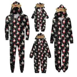 Weihnachten Pyjama Familien Set Damen Herren Kinder Jumpsuit Kuschelig Pyjama mit Weihnachtsmotiv Reißverschluss Einteiler Nachtwäsche Kapuze Overall Hausanzug für Erwachsene Kinder Baby von PMUAFG