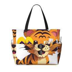 POCUK Spotted Tiger Strandtasche für Damen, große Kapazität, übergroße Tragetasche für Wochenendreisen, Schwarz , Einheitsgröße von POCUK