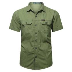 Freizeithemden für Herren, Revers Kurzarm Solid Color Hemd mit 2 Taschen Herbstshirt Casual Männer Cargo-Hemd Knopfleiste Langarmshirts mit Knöpfe von PODOLIXIA