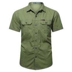 Hemd Herren Kurzarm Baumwolle Freizeithemden für Herren, Revers Solid Color Hemd mit 2 Brusttaschen Sommershirt Lässiger Männer Cargo-Hemd Knopfleiste Kurzarmhemd mit Knöpfe von PODOLIXIA