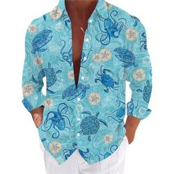 Hemd Herren Lange Ärmel Hawaii Hemd Männer Hawaii Freizeithemd Schildkröten Tropen Style Drucke Button-Down Shirt Sommer Freizeit Herrenhemd von PODOLIXIA