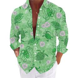 Hemd Herren Lange Ärmel Hawaii Hemd Männer Hawaii Freizeithemd Schildkröten Tropen Style Drucke Button-Down Shirt Sommer Freizeit Herrenhemd von PODOLIXIA