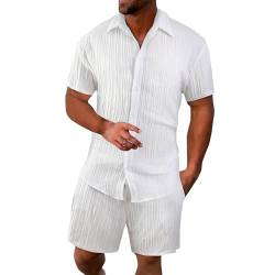 Herren Freizeitanzug 2-Stück Sommer Set Strand Urlaub Knopfleiste Hemd und Shorts Kurzarm Leisure Outfits Zweiteiler Button-Down Shirts & Kurze Hosen von PODOLIXIA