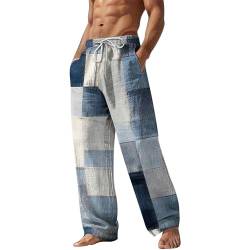 PODOLIXIA Herren Hose Lange Lockere Strandhose mit Bedruckte Atmungsaktiv Hawaii Urlaub Freizeit Men's Geradem Bein Sommerhose Baggy Herrenhosen von PODOLIXIA