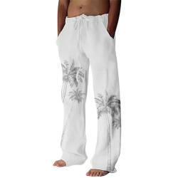 PODOLIXIA Hose Herren Baggy Freizeithose Sommer Kokosnussbaum Bedruckte Geradem Bein Stoffhose Männer Hawaii Strandhose Urlaub Freizeit Herrenhosen von PODOLIXIA