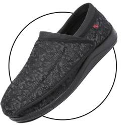 POFH Schuhe für geschwollene füße, Verbandsschuhe herren Diabetiker Schuhe Herren Extra Weit Senioren Gesundheit Hausschuhe Herren mit Klettverschluss für Geschwollen Füße(Black,49 EU) von POFH