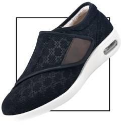 POFH Schuhe für geschwollene füße Damen Winterschuhe Warm Diabetiker Extra Weit Orthopädische Schuhe mit Klettverschluss Verstellbare Bequemer Rehaschuhe für Senioren Schuhe(Black1,43.5 EU) von POFH