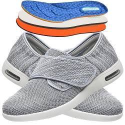 Senioren Schuhe mit Klettverschluss Komfortable Arbeitsschuhe für Krankenschwestern für Damen rutschfest Verstellbar Atmungsaktiv Luftkissen Schlupfschuhe Outdoor Walking Sneaker ( Color : LightGrey , von POFH