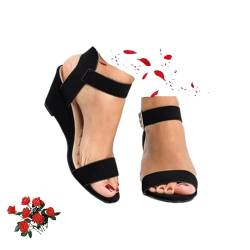 POIQZXDS Damen Comfort Classic Wedge Sandalen Wedges Sandalen für Frauen Open Toe Low Heels Slingback Knöchelschnalle Vintage Wildleder Keilsandalen von POIQZXDS