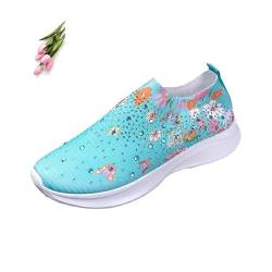 POIQZXDS Damen Schmetterling Muster Sneaker Frauen Kristall Atmungsaktiv Slip On Walking Schuhe Sparkly Strass Low Top Mesh Sneaker von POIQZXDS