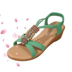 POIQZXDS Damen Sommer Gummiband Slip On Keilsandalen Keilsandalen für Frauen Offene Zehen Knöchelriemen Slingback Wedge Plateau Schuhe von POIQZXDS