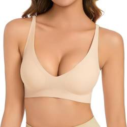 POIUIYQA 1/2PC BH Damen Ohne Bügel V Ausschnitt Komfort Soft BH Push Up Seamless BH Leicht Gepolsterte Brüste Für Einen Gefühlsfreien Sitz Bralette Damen von POIUIYQA