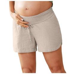 POIUIYQA Umstandsshorts Umstandshose Kurz Hose Schwangerschafts Baumwolle Umstandsshorts mit Elastische Bauchband für Sommer Komfortable Kurze von POIUIYQA