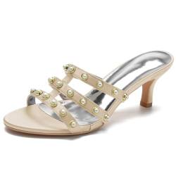 POLGDW Damen Low-Heels mit Offener Zehe und Dickem Absatz - Slip-On Sandalen für Kleid und Prom,Champagne,39 von POLGDW