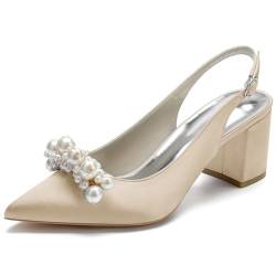 POLGDW Damen Perlweiße Hochzeitsschuhe für Braut mit Schnallen, Hochhackige Spitz zulaufige Brautschuhe aus Satin für Ball, Party und Kleid - Sandalen,Champagne,37 von POLGDW