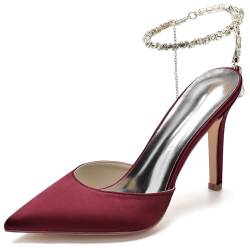 POLGDW Damen Stiletto-Heels, Strap Sandalen mit Hochabsatz für Frauen, Spitze Zehe Damenheels-Sandalen, Hochzeitsschuhe für die Braut, Knöchelriemen,Burgundy,39 von POLGDW