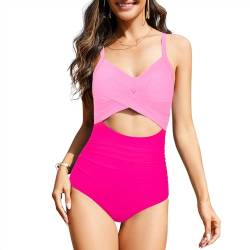 PONCEAU Badeanzug Bauchweg Damen V Ausschnitt Bademode Push Up Badeanzüge Große Größe Cut Out Einteilige Strandmode Swimsuit Sexy von PONCEAU