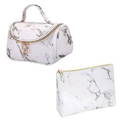 POPETPOP 2st Marmorierte Kosmetik Tasche Marmor Kosmetiktasche Reisekosmetiktasche Reise Make-up Fall Tragbare Kosmetiktasche Marmor Make-up Tasche Weiß Reisen Rasierer Beauty-Tasche Pu von POPETPOP