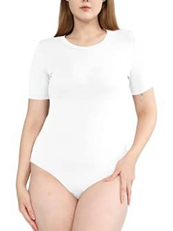 POSESHE Damen-Plus-Size-Bodysuit-Top mit kurzem Ärmel und Body Shaper Outfits,Weiß,4X von POSESHE