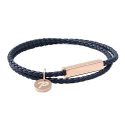 Power Ionics WHIMSY Serie Marineblau Armband Männer Frauen Echtes Leder Wickel Rosegold Charm S Handgelenk 17-18,5 cm von Power Ionics