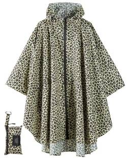 POWINSUN Modischer Regenponcho mit Kapuze, wasserdicht, mit Tasche für Damen/Herren/Erwachsene, Leopard, 30 von POWINSUN