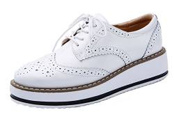 PPXID Schnürhalbschuhe Damen Oxford Brogues Halbschuhe Sneaker mit Keilabsatz,Herstellergröße 39,Weiß,38 EU von PPXID