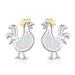 Hühner Ohrringe 925 Sterling Silber Opal Tier Ohrringe für Frauen Hahn Ohrringe Huhn Geschenke… von PRAYMOS