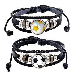 PRETYZOOM 2 x Fußball-Armband, stilvoller Schmuck, Persönlichkeit, Fußball-Schmuck, Perlen, Fußball-Fans, Lederarmband, Unisex-Fußball-Parac-Armbänder, Geschenke von PRETYZOOM