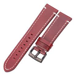 PRIMUZ Rindsleder-Armband Gürtel 18 20 22 24 mm Männer Frauen dicke handgefertigte Retro-Uhrenarmband-Bügel Metallschnallen(Color:Red Brown Black,Size:22mm) von PRIMUZ