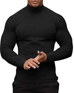 PRIVIMIX Herren Thermo Langarm Oberteile Unterwäsche Basisschicht Pullover Rollkragen Pullover Slim Fit Casual Baumwolle Schwarz XL von PRIVIMIX