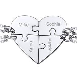 PROSTEEL Damen Collier 4 Stücke Puzzle Anhänger personalisiert Love Herz Familien Freundschaft Schmuck mit 51cm/1,5mm Edelstahl Rolokette Geschenk für Frauen Mädchen von PROSTEEL