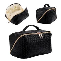 PSBP BEAUTY Kosmetiktasche mit großem Fassungsvermögen, wasserdichte Make-up-Tasche, für Damen, tragbare Reise-Make-up-Tasche mit Griff und Trennwand, Flache Make-up-Tasche, Schwarz von PSBP BEAUTY