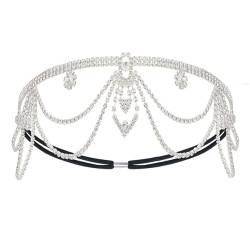 PTILSERY Brautschmuck Hochzeit Stirnband Mehrschichtige e Tiaras Hairchain Stirnkette Kristall Stirn Kopfkette Haarschmuck von PTILSERY