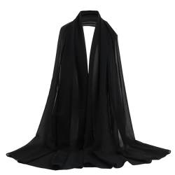 PTJJXA Chiffon Schal Damen, Seidenweiche Chiffon Hijab, Schultertuch Damen Groß Festlich, Stola für Abendkleid, Dünner Schal, Seidenschal Damen,Schal Einfarbig, Halstuch Tuch aus Chiffon (Schwarz) von PTJJXA