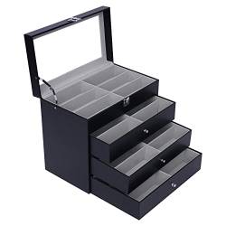 PUCMER Brillenaufbewahrung Brillenbox zur Aufbewahrung von 24 Brillen Sonnenbrille Aufbewahrung mit Schaufenster aus Glas Stapelbar Aufbewahrungbox Uhr Schmuck 33.5x19x29.5cm von PUCMER