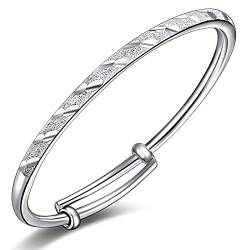 PUJIANA Armband - Damen 925 Sterling Silber Armband Vintage Hand mattiert Verstellbar Manschette Armreif Carve Armband Damen Silberschmuck von PUJIANA