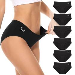 PULIOU Unterhosen Damen Baumwolle Stretch Unterwäsche Frauen Slips Mittel Taille Atmungsaktiv Panties Hipster Mehrpack 6er Pack, Schwarz S von PULIOU