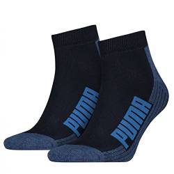 PUMA Unisex Cushioned Quarter Socken 4er Pack, Größe:35-38;Farbe:Navy/Grey/Strong Blue von PUMA