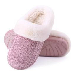 PUOVMRIF Baumwollpantoffeln Winterwarme gestrickte Baumwollhausschuhe for Frauen, gefütterte Hausschuhe mit weichen, bequemen Memory-Schaum-Slippern FüR Zuhause, Party(Pink,38-39) von PUOVMRIF