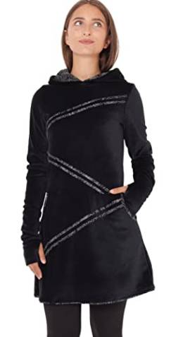 PUREWONDER Damen Kleid Samt Winterkleid mit Applikationen und Taschen dr18 Schwarz XL von PUREWONDER