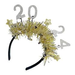 PURPLELILY 2024 Happy New Year Stirnband Glitzer Pailletten Stern Haarband Festlich Dekorativer Kopfschmuck Urlaub Feier Kopfschmuck Festival Haarband Festlich Stirnband von PURPLELILY