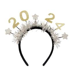 Stirnband Haarband Lucky New Year 2024 Kopfschmuck Pailletten Festliche Kopfbedeckung Mädchen Haarschmuck Party Dekorationen für Frauen von PURPLELILY