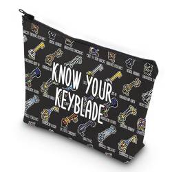 PXTIDY Kingdom Heart Make-up-Tasche, Motiv: Videospiel, inspiriert von Kingdom Heart Know Your Keyblade, Leinen, Zubehör, Tasche, Spielliebhaber, Geschenk, Schwarz, ONE SIDE, modisch von PXTIDY