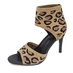 PYUIYY Damen-Sandalen mit Stiletto-Absatz, atmungsaktiv, gestricktes Obermaterial, offene Zehen, High Heels für einen eleganten Sommer Pons Damenschuhe (Camouflage, 38) von PYUIYY