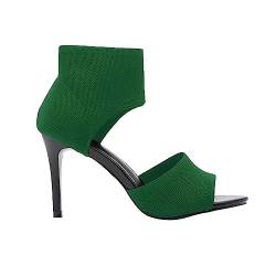 PYUIYY Damen-Sandalen mit Stiletto-Absatz, atmungsaktiv, gestricktes Obermaterial, offene Zehen, High Heels für einen eleganten Sommer Pons Damenschuhe (Green, 40) von PYUIYY