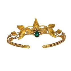 Krone Kronen-Diadem Mode Stirnbänder Brautkronen Krone Party Göttin Metallblatt mit Kristallkrone Elfenkopfschmuck(Gold Green) von PZOFERLIN