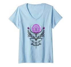 Damen Distel mit Schmetterling Schutzsymbol Celtic Mutterknoten T-Shirt mit V-Ausschnitt von Distel Lover von Christine Krahl