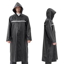 Pahajim 100% Wasserdicht Regenponcho Schwarz Lang Wiederverwendbarer Ripstop Dünne Regenjacke Damen Herren mit Verstellbarer Kapuze Leichte Regenmantel für Fahrrad Wandern Regencape Festival von Pahajim